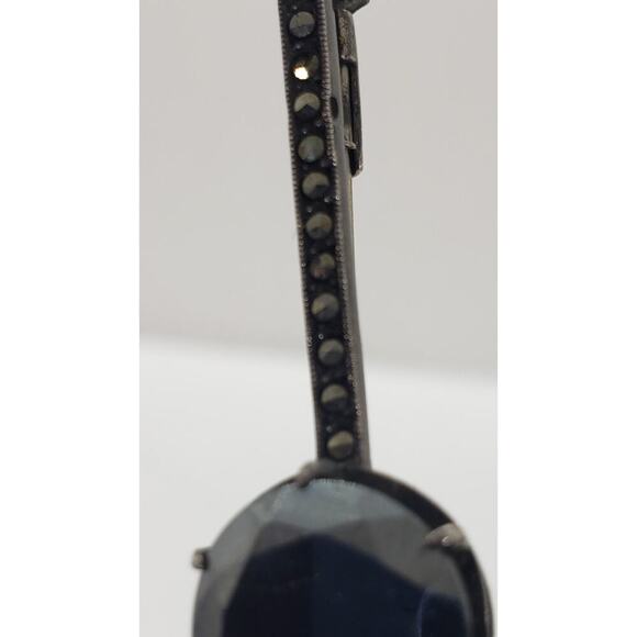 Antique Victorian Bar Brooch Sterling Silver Marcasite Spinel Trombone Clasp Vtg - Picture 7 of 10